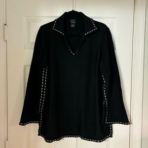 INC Chunky Black Sweater with White Trim in Size 2X